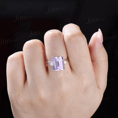 8ct Emerald Cut Natural Lavender Amethyst Diamond Engagement Ring Large Lavender Amethyst Cocktail Ring Unique Bridal Proposal Ring Women