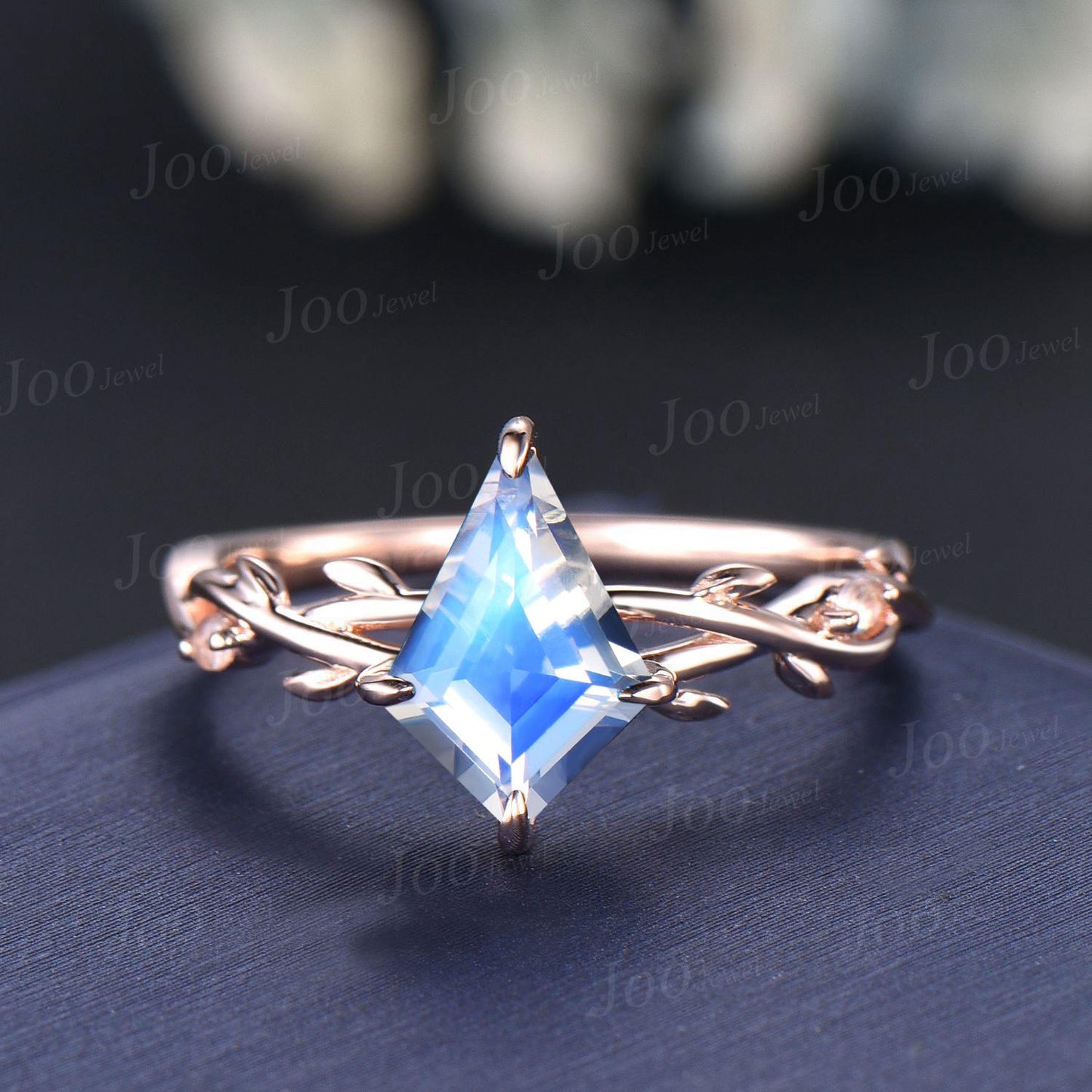 Kite Cut Natural Moonstone Twig Vine Engagement Ring Branch Leaf Alexandrite Moonstone 14k Solid Rose Gold Moonstone Bridal Set for Women