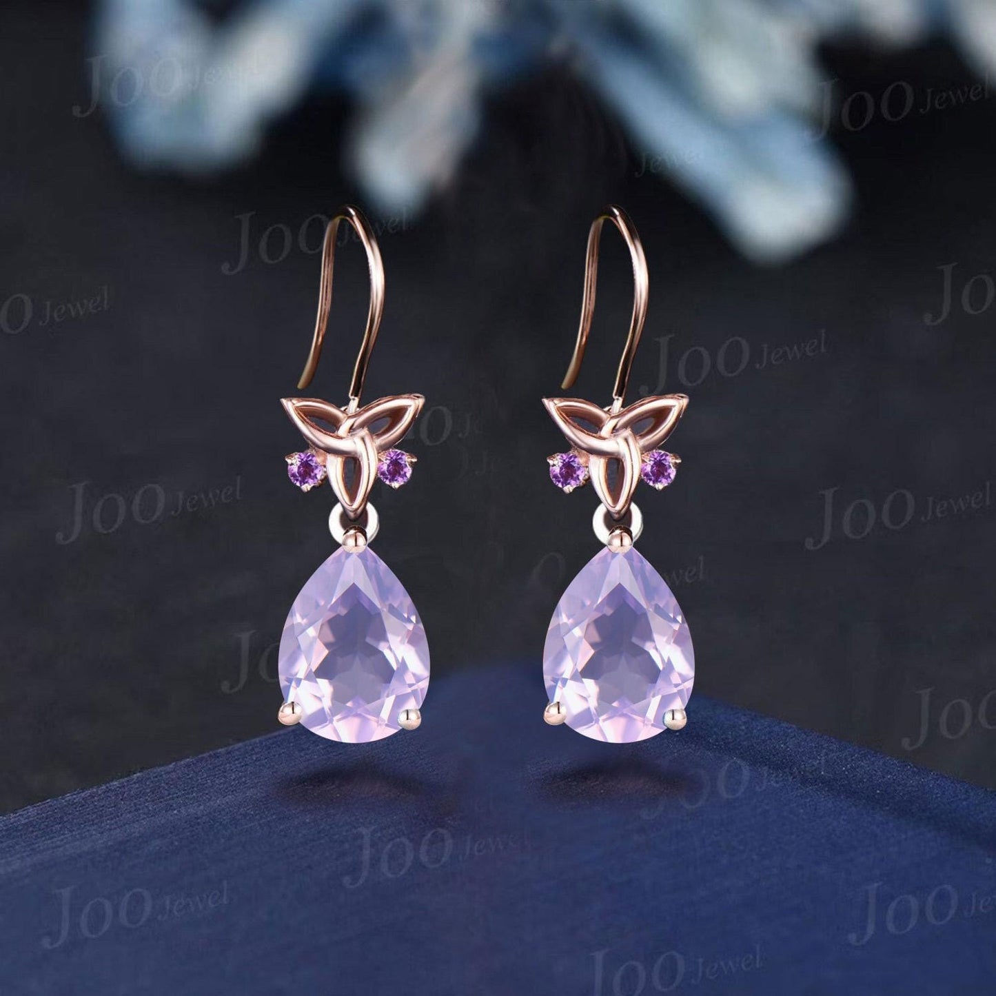 Natural Lavender Amethyst Hook Earrings Necklace Set Sterling Silver Pear Lavender Amethyst Celtic Trinity Knot Earrings Pendant for Women