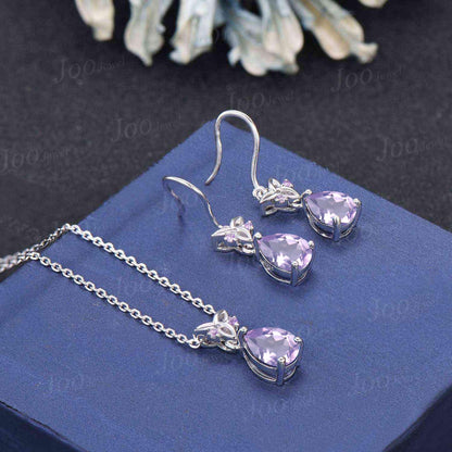 Natural Lavender Amethyst Hook Earrings Necklace Set Sterling Silver Pear Lavender Amethyst Celtic Trinity Knot Earrings Pendant for Women