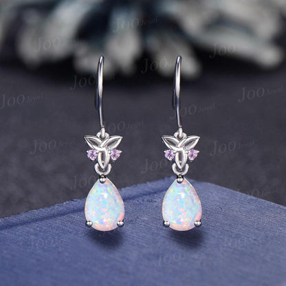 Teardrop Cut White Opal Hook Earrings Necklace Set Sterling Silver Opal Amethyst Celtic Trinity Knot Earrings Drop Pendant for Women