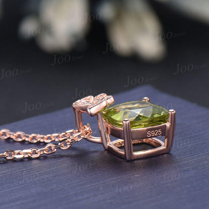 Cushion Cut Natural Peridot Butterfly Necklace Solid 14K Gold Vintage Personalized Green Stone Pendant Women August Birthstone Gift