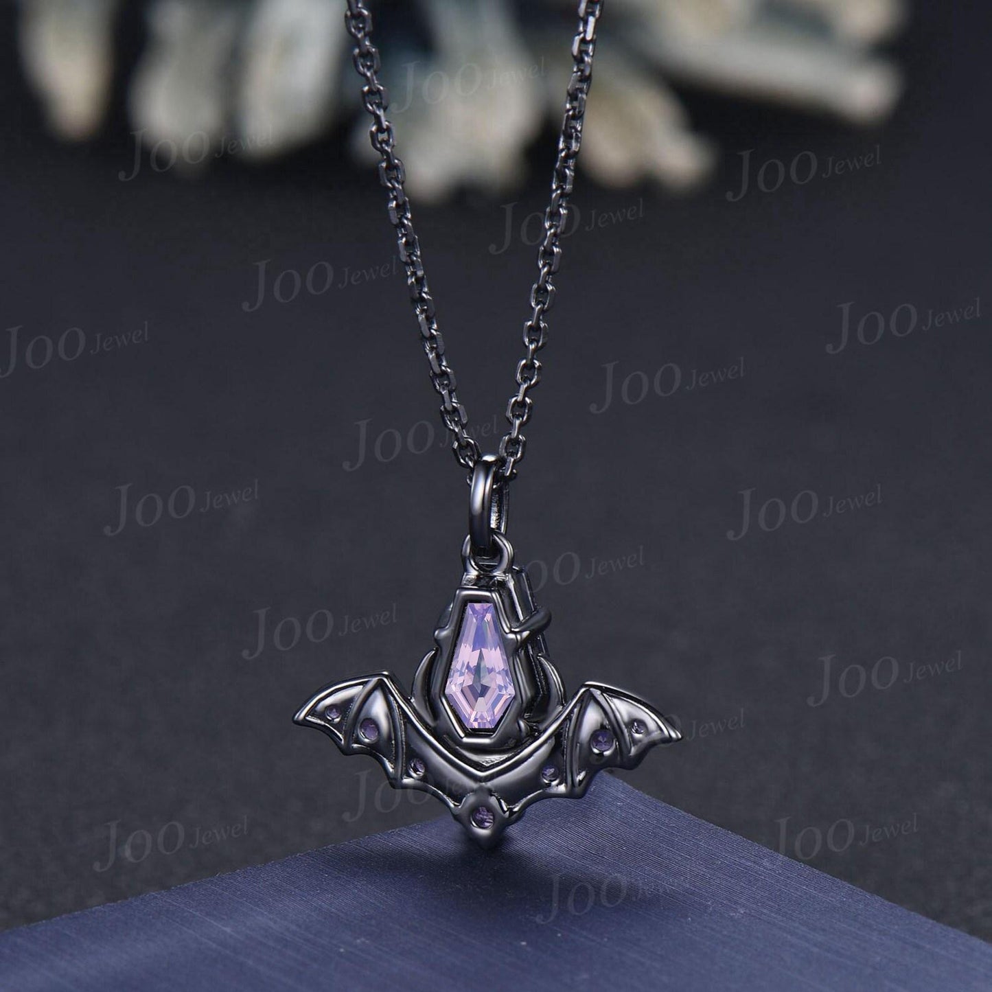Natural Lavender Amethyst Coffin Shaped Necklace Gothic Black Gold Pendant Unique February Birthstone Birthday/Anniversary Gifts For Women