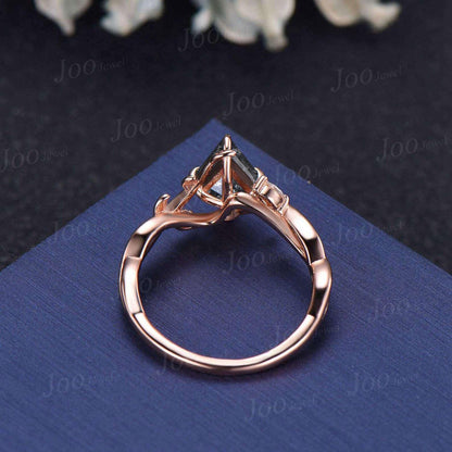 Antique Kite Cut Natural Salt and Pepper Diamond Infinity Engagement Ring 14K Rose Gold Branch Vine Wedding Ring Kite Diamond Bridal Rings