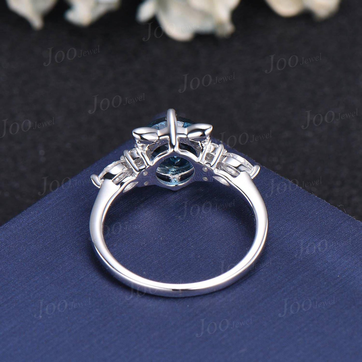 1.2ct Round Cut Natural London Blue Topaz Cat Wedding Ring Sterling Silver December Birthstone Birthday Jewelry Gift for Cat Lover/Daughter