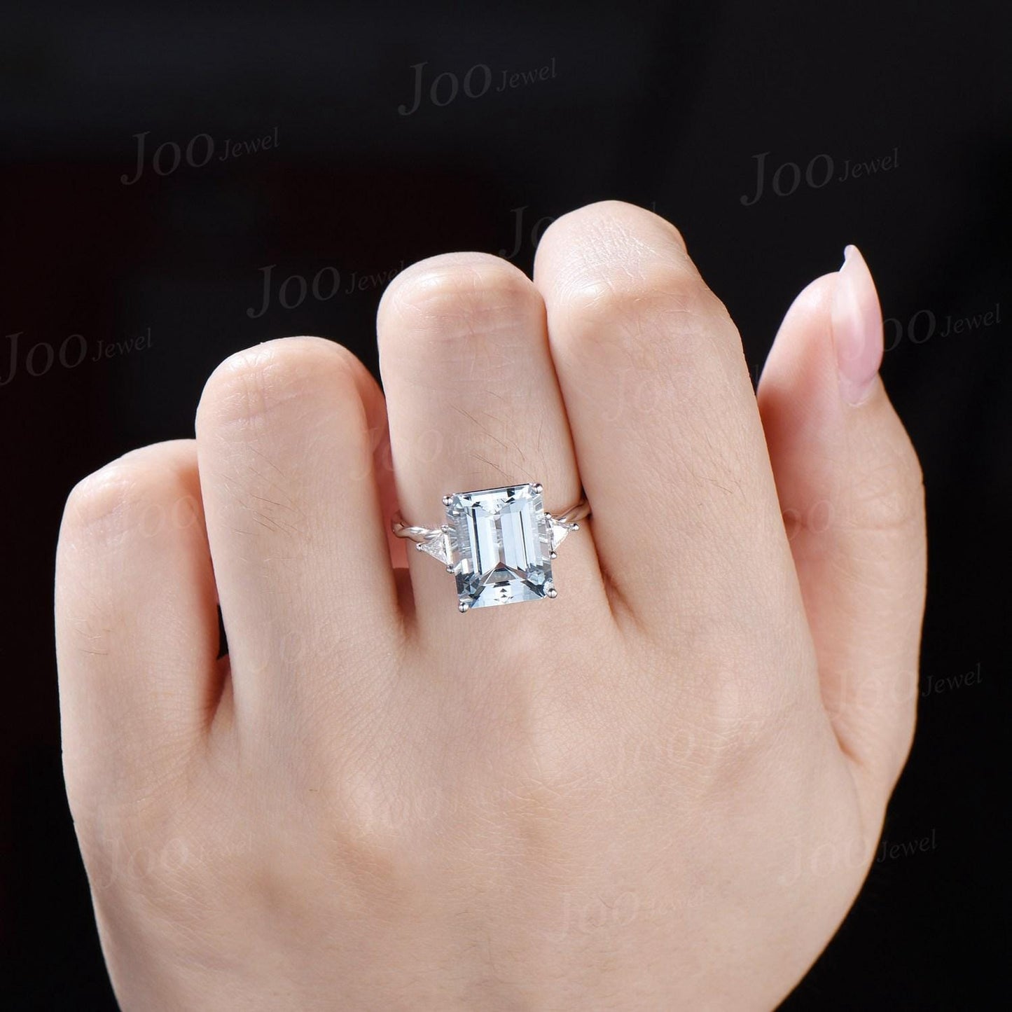 8ct Emerald Cut Aquamarine Ring 10x12mm AAA Natural Aquamarine Engagement Ring Large Luxury Wedding Ring for Women Solid Gold Statement Ring