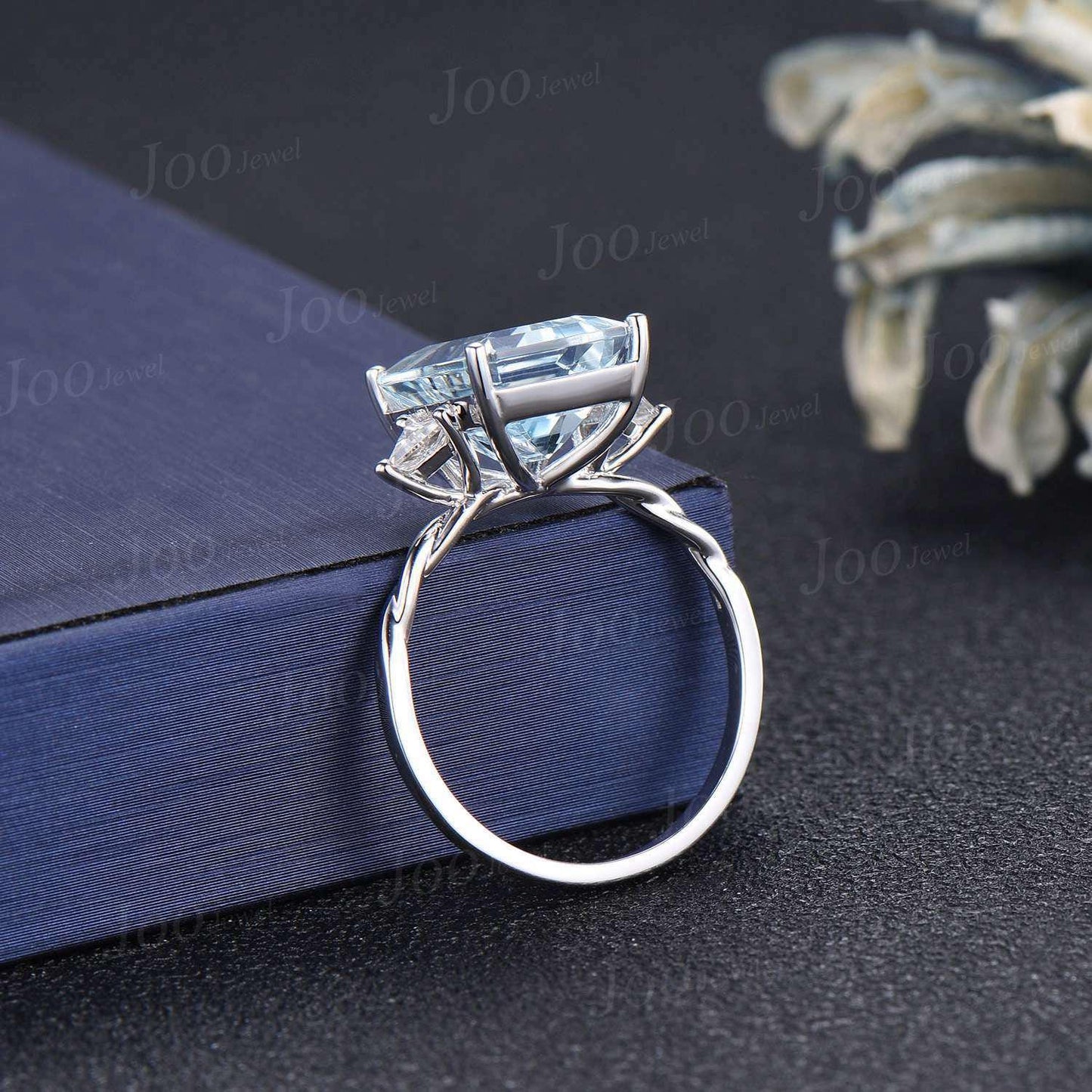 8ct Emerald Cut Aquamarine Ring 10x12mm AAA Natural Aquamarine Engagement Ring Large Luxury Wedding Ring for Women Solid Gold Statement Ring