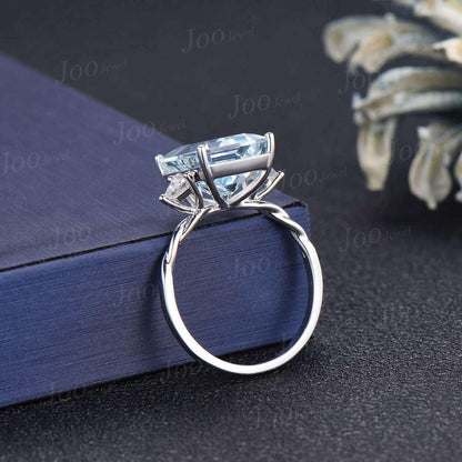 8ct Emerald Cut Aquamarine Ring 10x12mm AAA Natural Aquamarine Engagement Ring Large Luxury Wedding Ring for Women Solid Gold Statement Ring