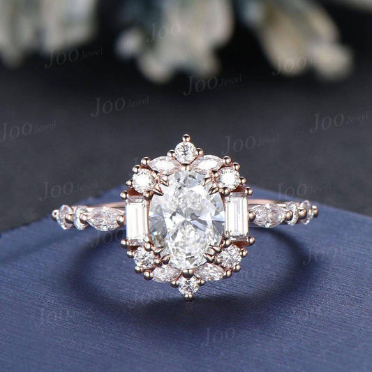 Oval Lab Diamond with IGI Certificate Engagement Ring 10K Rose Gold Vintage Art Deco Halo Bridal Ring Unique Lab Grown Diamond Ring VVS D