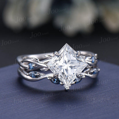 7mm Princess Cut IGI Certified Lab Grown Diamond Branch Bridal Ring Set Square Diamond Wedding Ring Unique Luxury Platinum Proposal Rings