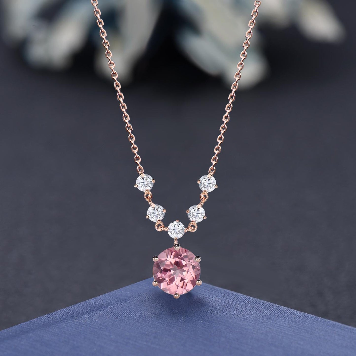 2 ctw Emerald Cut Pink Padparadscha Drop Necklace Sterling Silver/9K Solid Rose Gold Vintage Art Deco Pink Sapphire Pendant Anniversary Gift