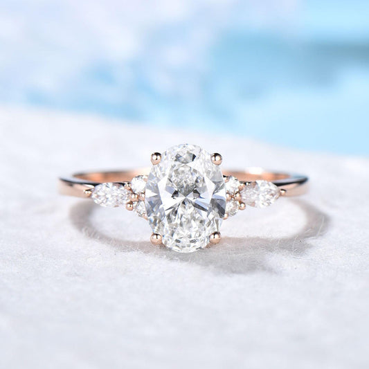 1.5CT Oval Cut Lab Grown Diamond Engagement Ring with IGI Certificate 10K Rose Gold Proposal Ring Unique Bridal Anniversary Gifts for Women