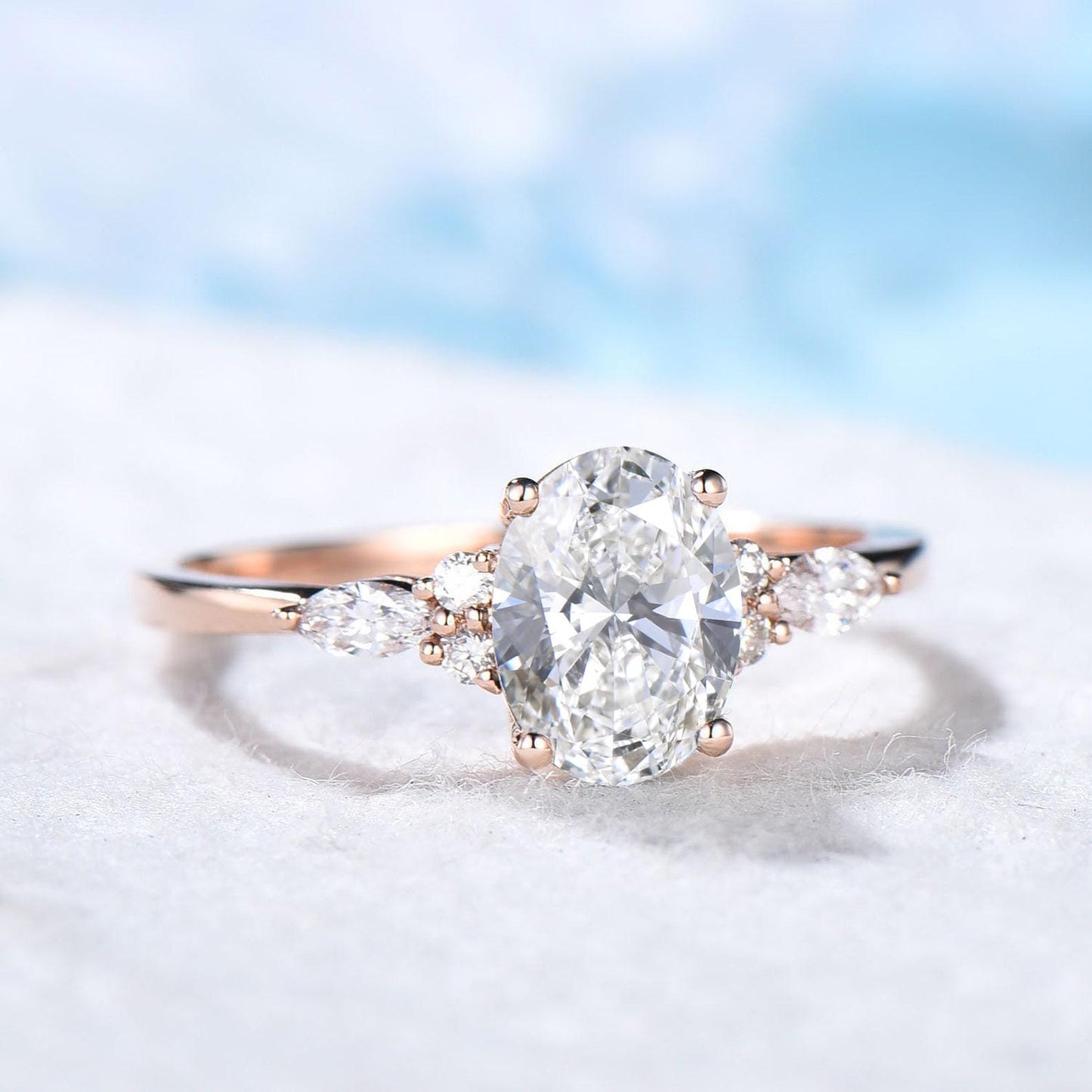 1.5CT Oval Cut Lab Grown Diamond Engagement Ring with IGI Certificate 10K Rose Gold Proposal Ring Unique Bridal Anniversary Gifts for Women