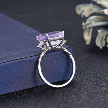 8ct Emerald Cut Natural Lavender Amethyst Diamond Engagement Ring Large Lavender Amethyst Cocktail Ring Unique Bridal Proposal Ring Women