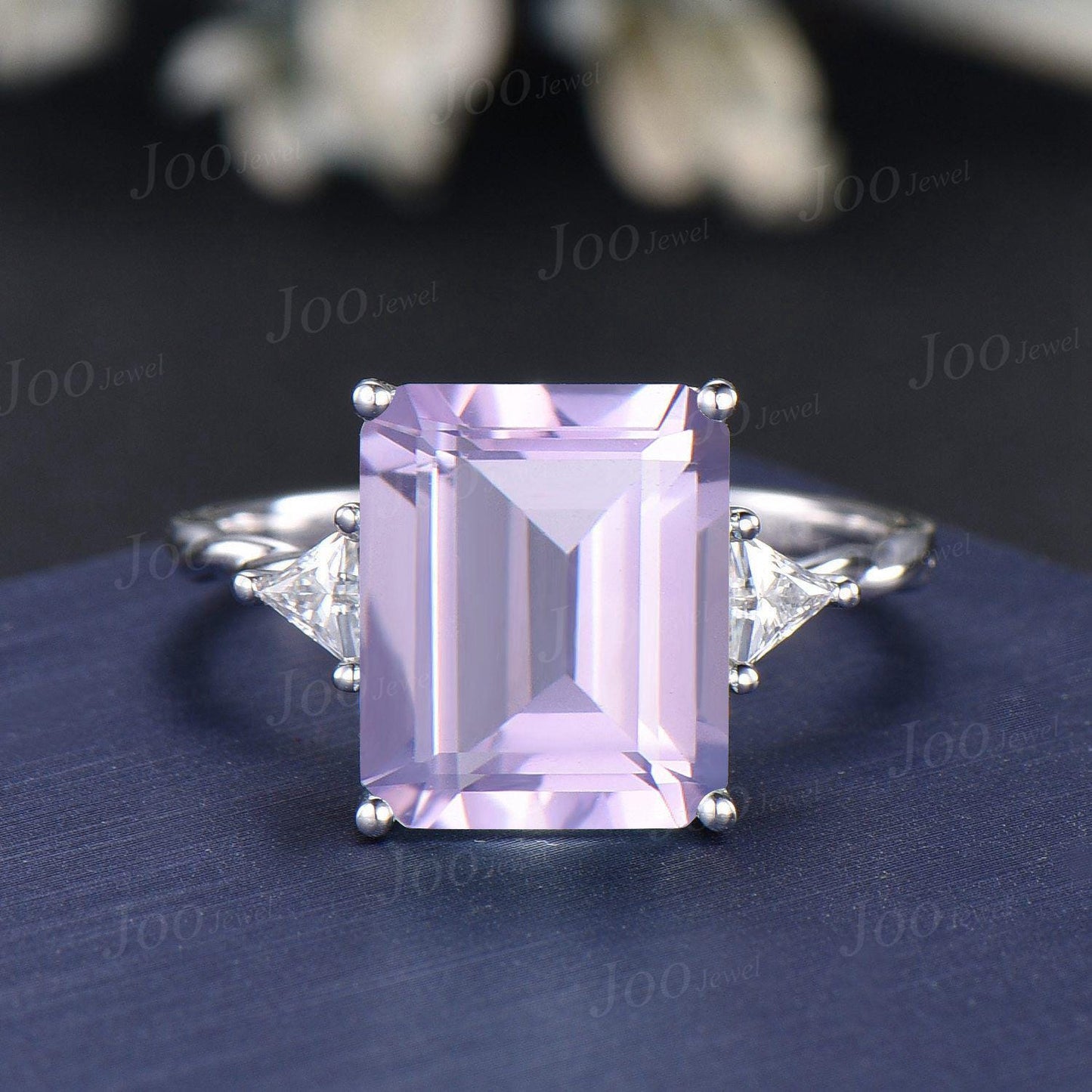 8ct Emerald Cut Natural Lavender Amethyst Diamond Engagement Ring Large Lavender Amethyst Cocktail Ring Unique Bridal Proposal Ring Women