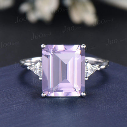 8ct Emerald Cut Natural Lavender Amethyst Diamond Engagement Ring Large Lavender Amethyst Cocktail Ring Unique Bridal Proposal Ring Women