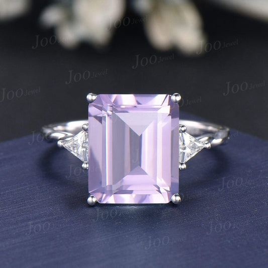 8ct Emerald Cut Natural Lavender Amethyst Diamond Engagement Ring Large Lavender Amethyst Cocktail Ring Unique Bridal Proposal Ring Women