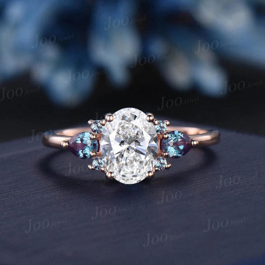 1.5CT Oval Lab Grown Diamond Engagement Ring with IGI Certificate 10K Rose Gold Sparkling Diamond Proposal Ring Unique Bridal Ring for Women