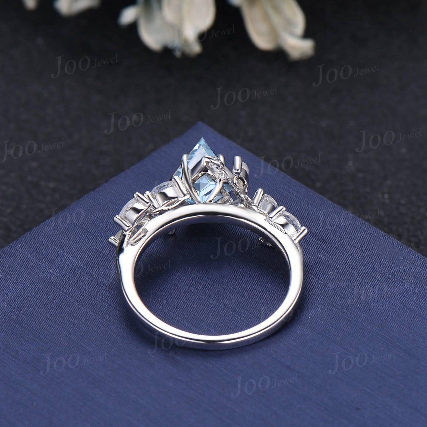 2ct Kite Cut Natural Aquamarine Branch Engagement Ring Sterling Silver Nature Inspired Aquamarine Moonstone Cluster Leaf Wedding Ring Women