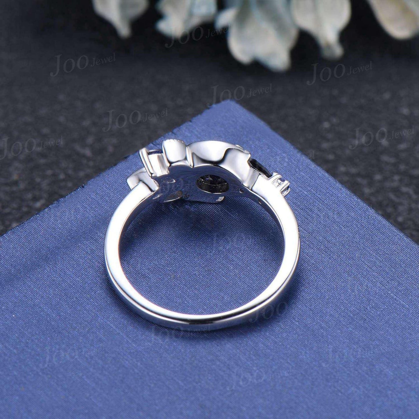 5mm Round Cut Natural Tanzanite Cluster Engagement Ring Unique Sterling Silver Tanzanite Blue Sapphire Crescent Moon Wedding Ring for Women