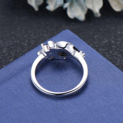 5mm Round Cut Natural Tanzanite Cluster Engagement Ring Unique Sterling Silver Tanzanite Blue Sapphire Crescent Moon Wedding Ring for Women