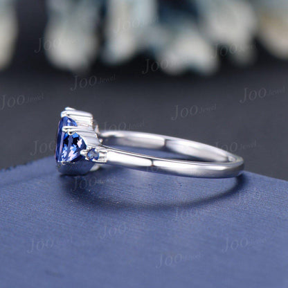 5mm Round Cut Natural Tanzanite Cluster Engagement Ring Unique Sterling Silver Tanzanite Blue Sapphire Crescent Moon Wedding Ring for Women