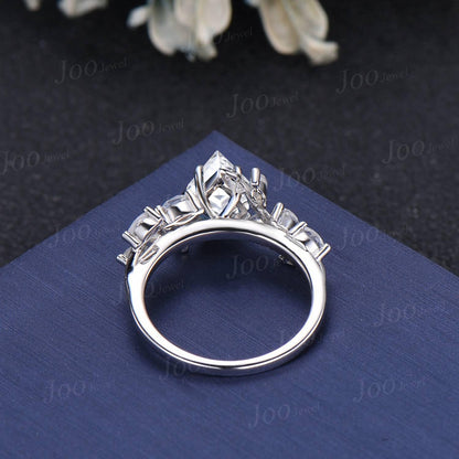 Kite Cut Lab Diamond Engagement Ring with IGI Certificate 10K White Gold Nature Inspired Cluster Moonstone Ring Unique Bridal Proposal Rings