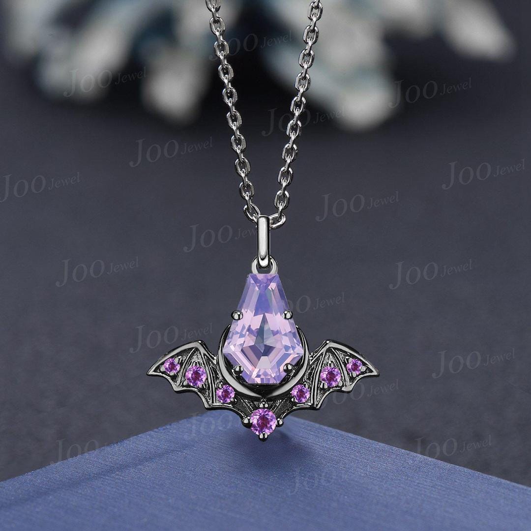 Natural Lavender Amethyst Coffin Shaped Necklace Gothic Black Gold Pendant Unique February Birthstone Birthday/Anniversary Gifts For Women