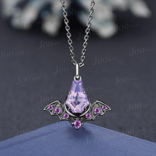 Natural Lavender Amethyst Coffin Shaped Necklace Gothic Black Gold Pendant Unique February Birthstone Birthday/Anniversary Gifts For Women