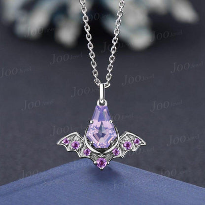 Natural Lavender Amethyst Coffin Shaped Necklace Gothic Black Gold Pendant Unique February Birthstone Birthday/Anniversary Gifts For Women