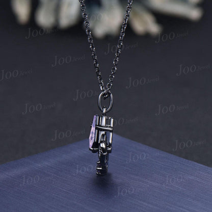 Natural Lavender Amethyst Coffin Shaped Necklace Gothic Black Gold Pendant Unique February Birthstone Birthday/Anniversary Gifts For Women