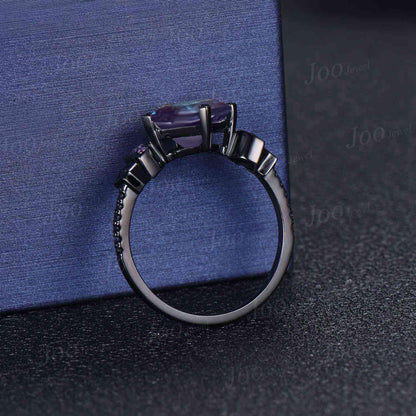 2ct Princess Cut Color-Change Alexandrite Sandstone Ring Gothic Black Gold Proposal Ring June Birthstone Ring Anniversary Gifts for Women