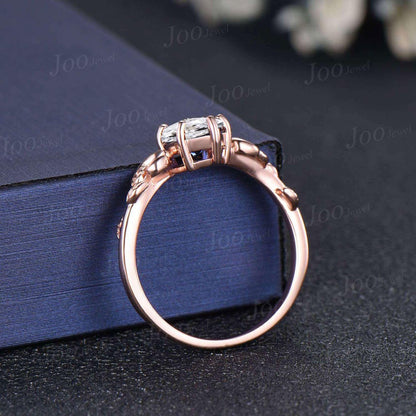 Pear Cut Opal Wedding Ring Moissanite Halo Opal Engagement Ring Leaf Moon Design White Opal Pearl Bridal Ring Unique Birthday Gifts for Her