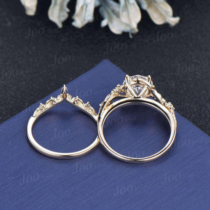 8mm IGI Certified Diamond Engagement Rings 10K Yellow Gold Round Cut Lab Grown Diamond Wedding Ring for Her Unique Leaf Floral Bridal Ring