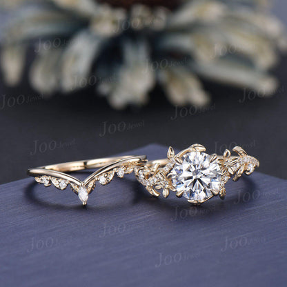 8mm IGI Certified Diamond Engagement Rings 10K Yellow Gold Round Cut Lab Grown Diamond Wedding Ring for Her Unique Leaf Floral Bridal Ring