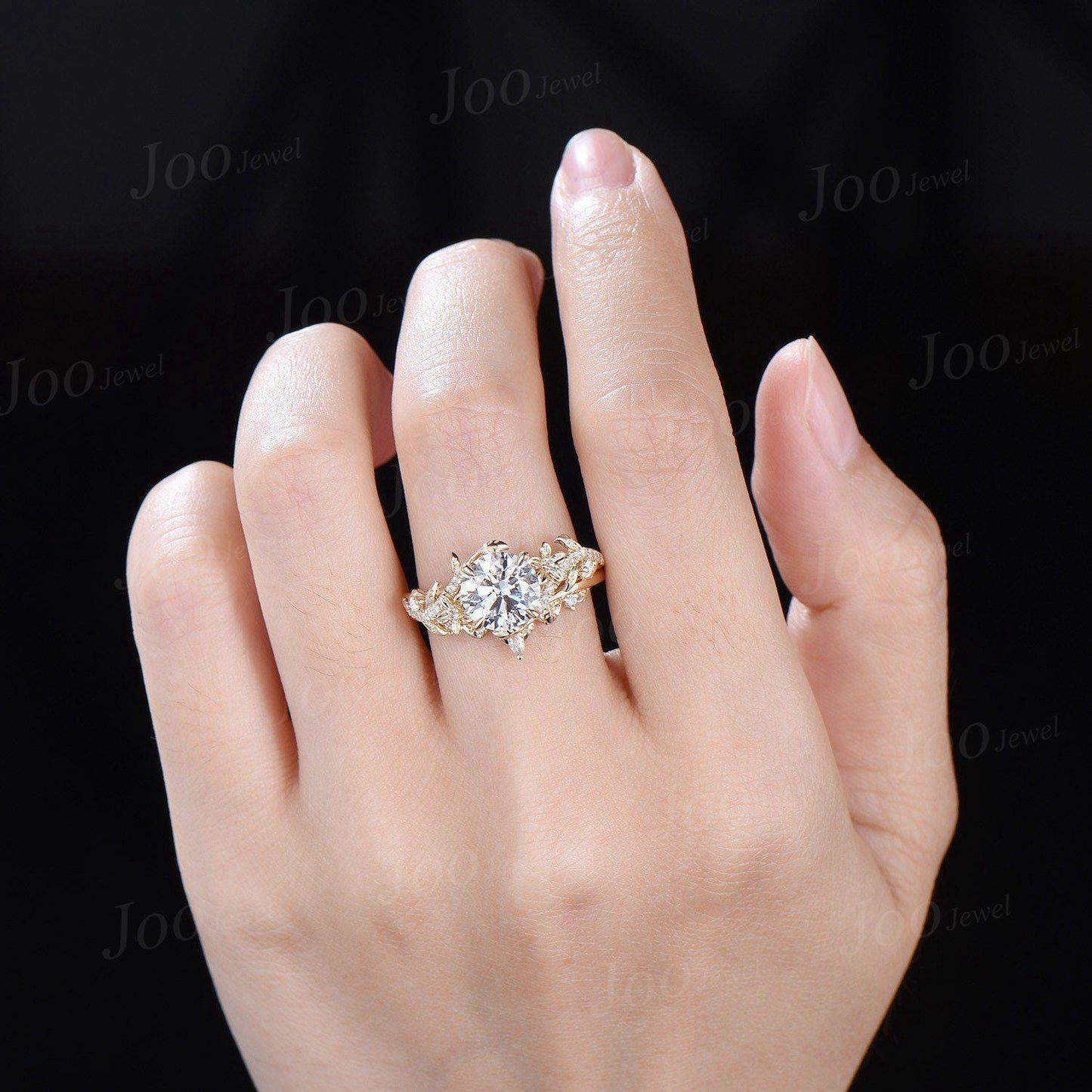 8mm IGI Certified Diamond Engagement Rings 10K Yellow Gold Round Cut Lab Grown Diamond Wedding Ring for Her Unique Leaf Floral Bridal Ring