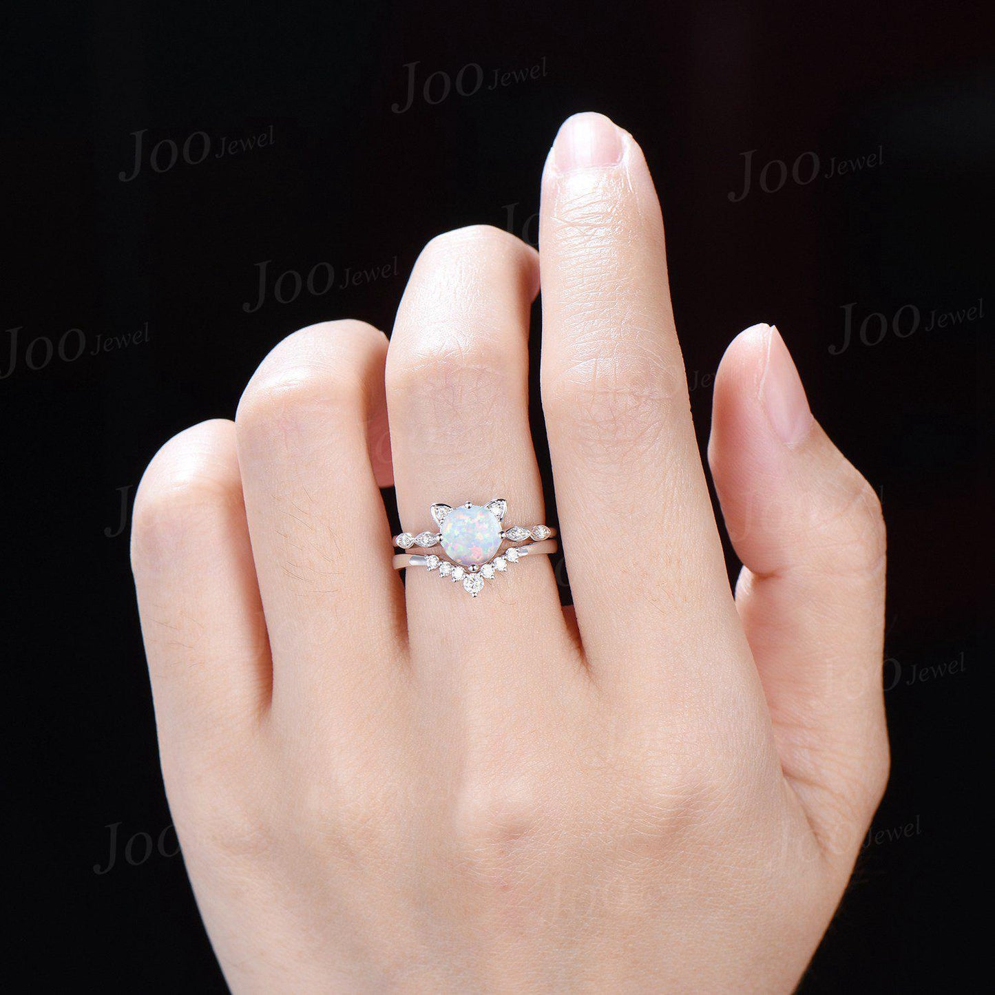 Vintage Round Cut Opal Moissanite Cat Promise Ring Peekaboo Kitten Cat Wedding Ring Unique Custom Personalized Birthday Gifts for Cat Lover