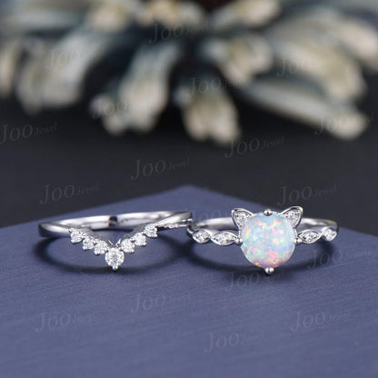 Vintage Round Cut Opal Moissanite Cat Promise Ring Peekaboo Kitten Cat Wedding Ring Unique Custom Personalized Birthday Gifts for Cat Lover