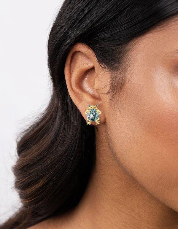 Round Cut Natural Pearl Frog Earrings | Emerald Opal Pearl Frog Studs | Unique Amphibian Jewelry for Women Girl |Creative Gifts for Daughter