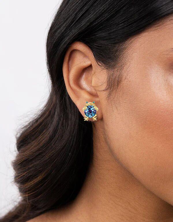 Cute Frog Earrings Round Cut Color-Change Alexandrite Earrings Minimalist Emerald Opal Frog Stud Earrings Birthday Gifts for Daughter Girl