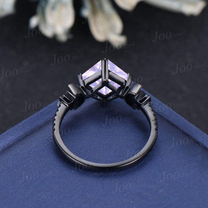 2ct Princess Cut Natural Lavender Amethyst Sandstone Moon Star Wedding Ring Goth Black Gold Proposal Ring Romantic Birthday Gifts for Women