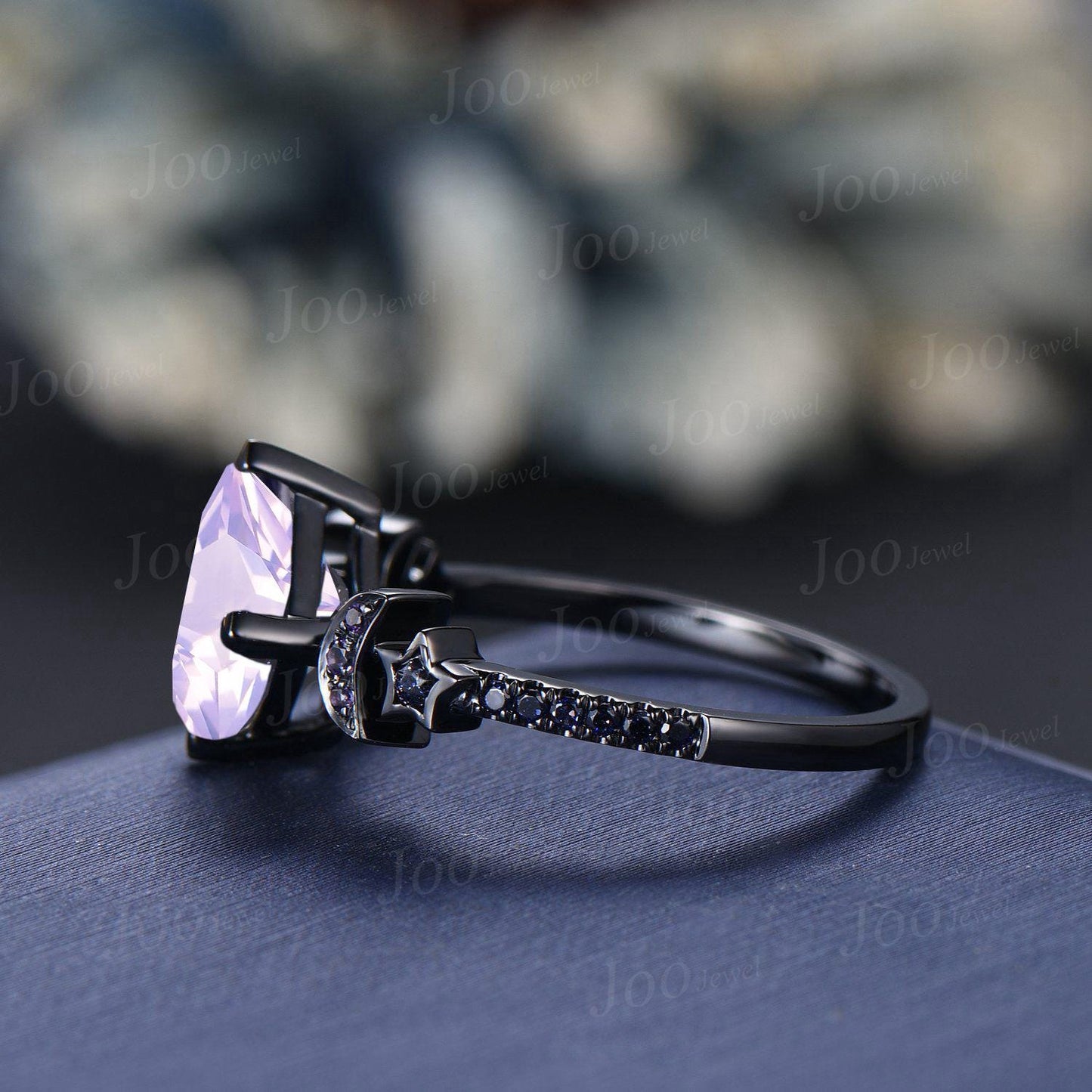 2ct Princess Cut Natural Lavender Amethyst Sandstone Moon Star Wedding Ring Goth Black Gold Proposal Ring Romantic Birthday Gifts for Women