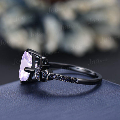 2ct Princess Cut Natural Lavender Amethyst Sandstone Moon Star Wedding Ring Goth Black Gold Proposal Ring Romantic Birthday Gifts for Women