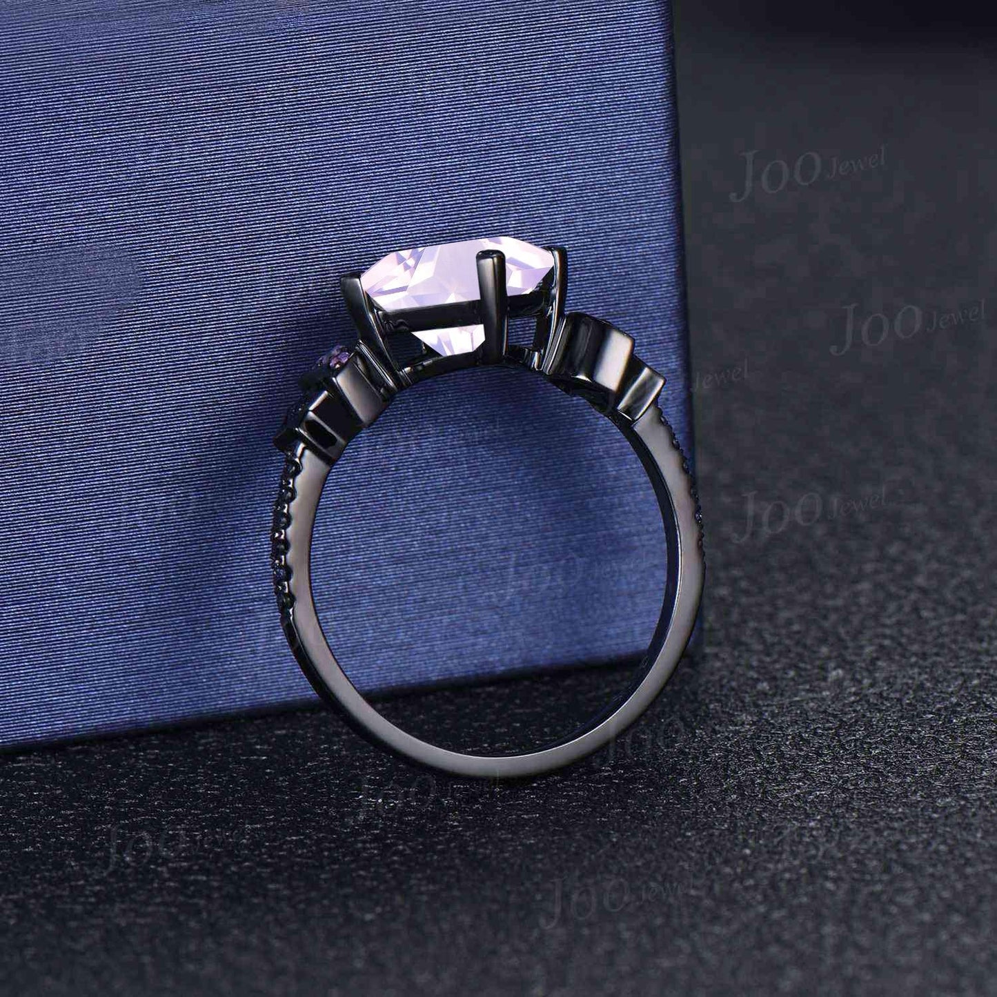 2ct Princess Cut Natural Lavender Amethyst Sandstone Moon Star Wedding Ring Goth Black Gold Proposal Ring Romantic Birthday Gifts for Women