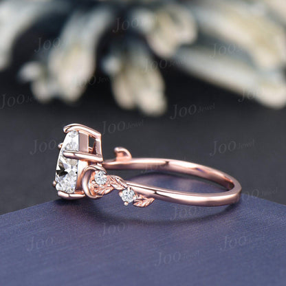IGI Diamond Engagement Ring 14K Rose Gold Moon Leaf Wedding Rings for Women Teardrop Cut Lab Grown Diamond Solitaire Ring VVS D Diamond Ring