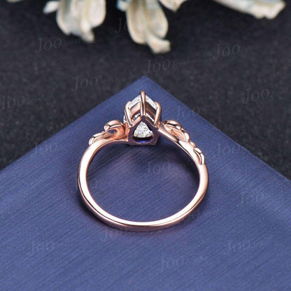 Pear Cut Opal Wedding Ring Moissanite Halo Opal Engagement Ring Leaf Moon Design White Opal Pearl Bridal Ring Unique Birthday Gifts for Her