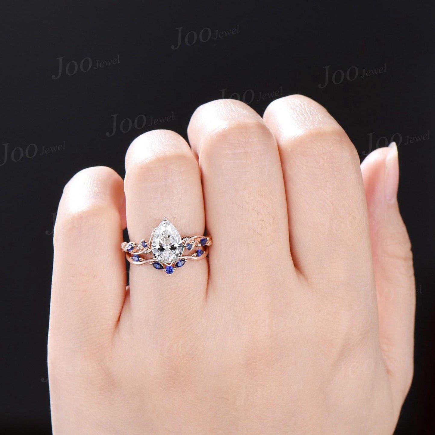 2 Carat Pear Cut Lab Grown Diamond Engagement Ring with IGI Nature Inspired VS1 Diamond Sapphire Wedding Ring Solid Gold Diamond Bridal Ring