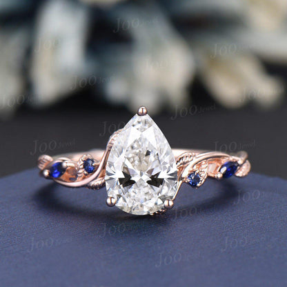 2 Carat Pear Cut Lab Grown Diamond Engagement Ring with IGI Nature Inspired VS1 Diamond Sapphire Wedding Ring Solid Gold Diamond Bridal Ring