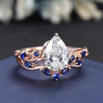 2 Carat Pear Cut Lab Grown Diamond Engagement Ring with IGI Nature Inspired VS1 Diamond Sapphire Wedding Ring Solid Gold Diamond Bridal Ring