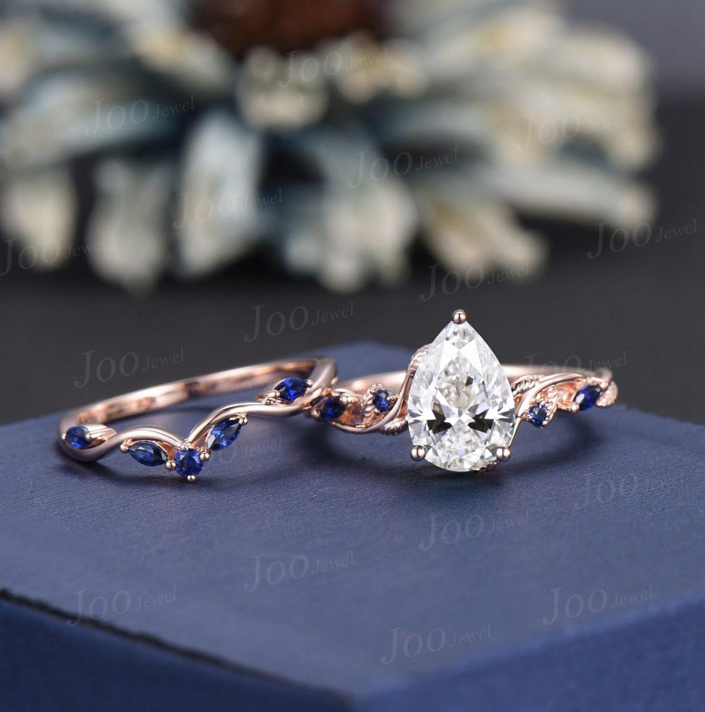 2 Carat Pear Cut Lab Grown Diamond Engagement Ring with IGI Nature Inspired VS1 Diamond Sapphire Wedding Ring Solid Gold Diamond Bridal Ring